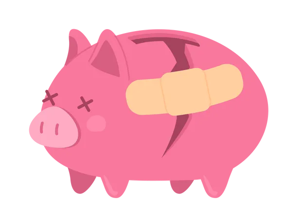 Broken pink piggy bank with patch Illustration