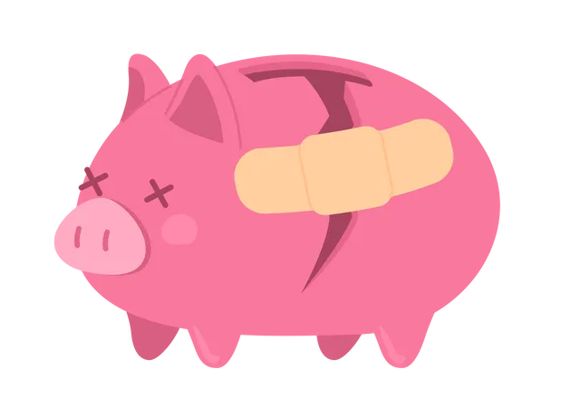 Broken pink piggy bank with patch  Illustration