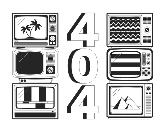 Broken Tv No Signals Black White Error 404 Flash Message Old Tv With Movies On Screen Monochrome Empty State Ui Design Page Not Found Popup Cartoon Image Vector Flat Outline Illustration Concept Illustration