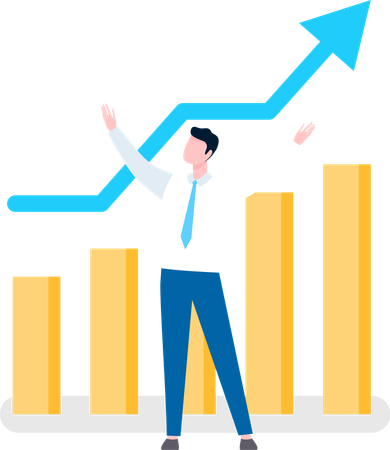 Broker discussing business graphs in meeting  Illustration