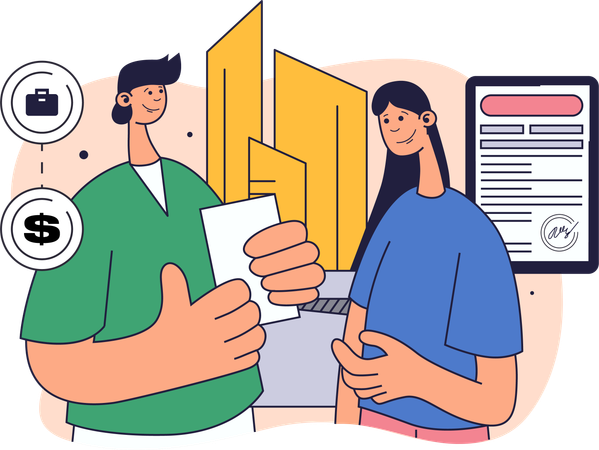 Broker signs deal with real estate client  Illustration