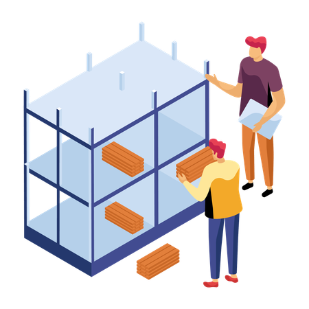 Brokers arranging building blocks in rack  Illustration