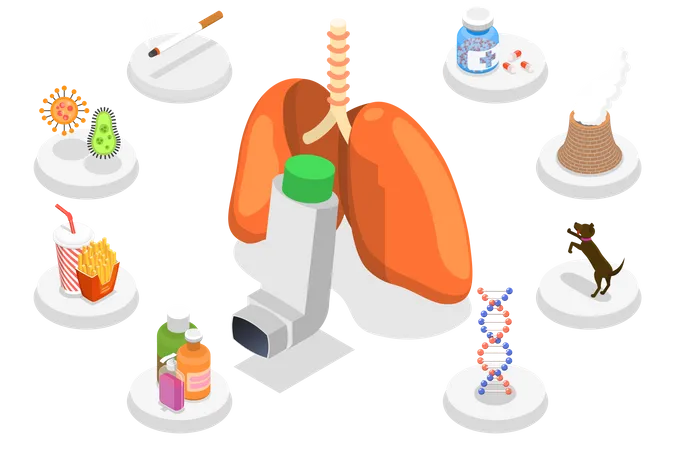 Bronchial Asthma Causes Respiratory Disease  Illustration