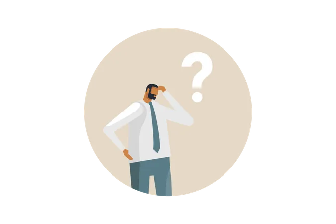 Vector Illustration Of Male Business Character Ponders Next Big Question Illustration