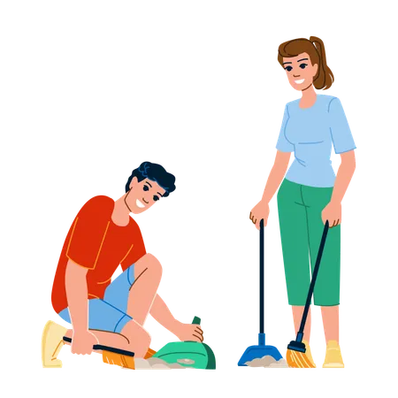 Broom sweeping floor  Illustration