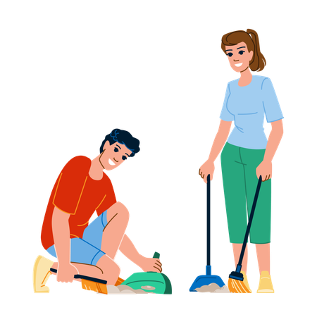 Broom sweeping floor  イラスト
