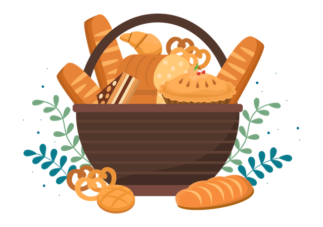 Brot im Korb  Illustration
