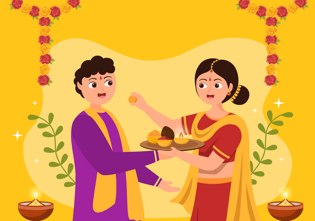 Brother And Sister Are Celebrating Bhaidooj  イラスト
