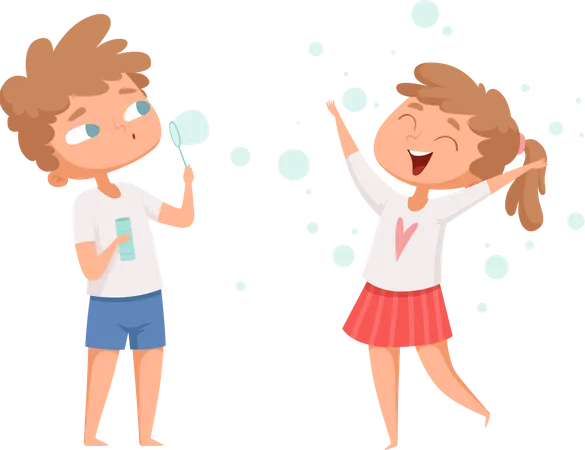 Brother and sister blowing air bubbles  Illustration