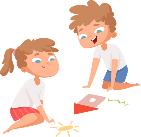 Brother and sister drawing together  Illustration