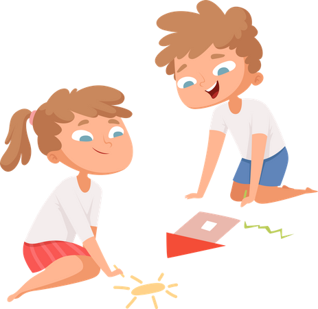 Brother and sister drawing together  Illustration