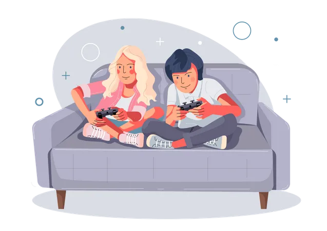Brother and sister playing game Illustration