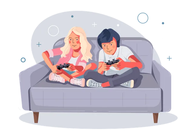 Brother and sister playing game  Illustration