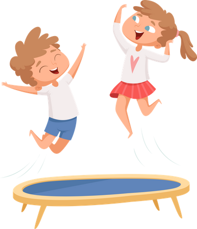 Brother and sister playing on trampoline  Illustration