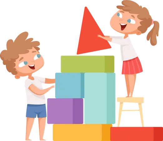 Brother and sister playing with toys Illustration