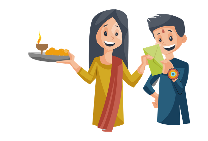 Brother giving rupee to his sister on raakshabandhan  Illustration