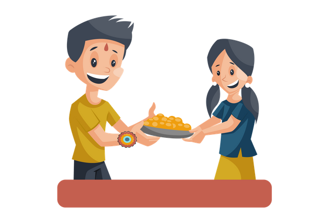 Brother offering seets to sister  イラスト