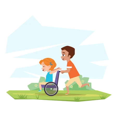 Brother playing with Disabled sister Illustration