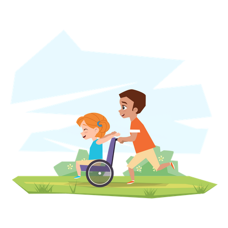 Brother playing with Disabled sister  Illustration