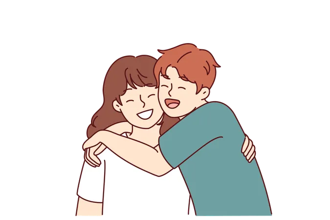 Positive Little Boy And Girl Hugging And Laughing Enjoying Spending Time Together Or Summer Vacation Concept Of Happy Childhood And Friendship Between Classmates Or Little Brother And Sister Illustration