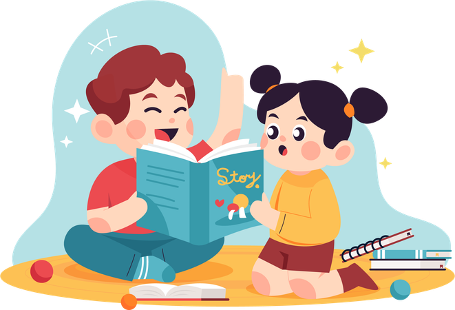 Brother telling story to his sister  Illustration