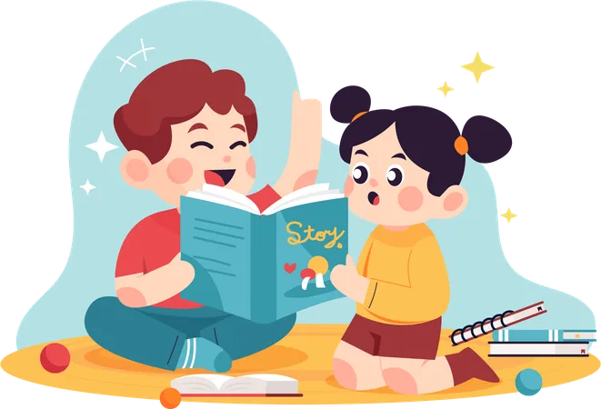 Brother telling story to his sister  Illustration