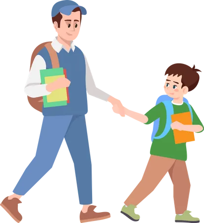 Brothers holding hands and going to school Illustration