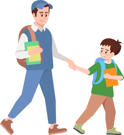 Brothers holding hands and going to school  Illustration