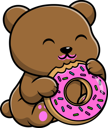 Brown Bear Eating Doughnut  Illustration