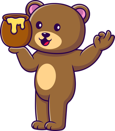 Brown Bear Holding Honey Barrel  Illustration