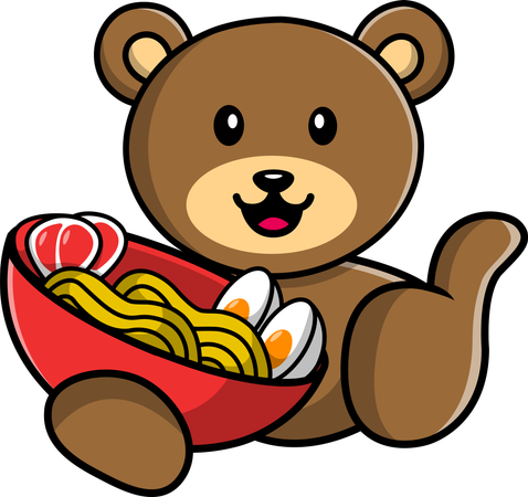 Brown Bear Holding Ramen Bowl  Illustration