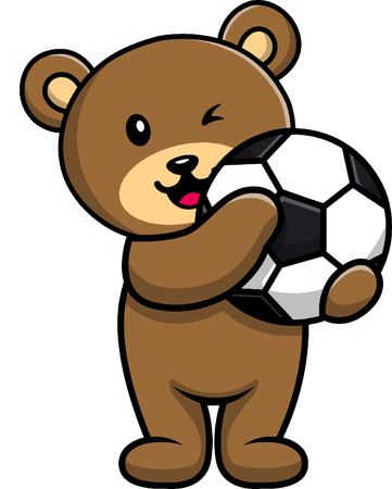 Brown Bear Holding Soccer Ball  Illustration