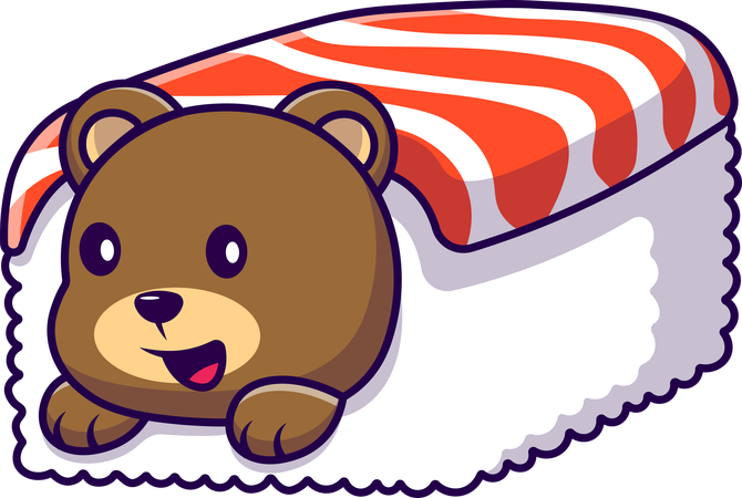 Brown Bear In Sushi Salmon  Illustration