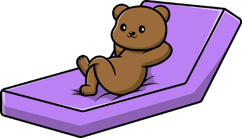 Brown Bear Lying On Bed  Illustration
