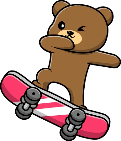 Brown Bear Playing Skateboard  Illustration