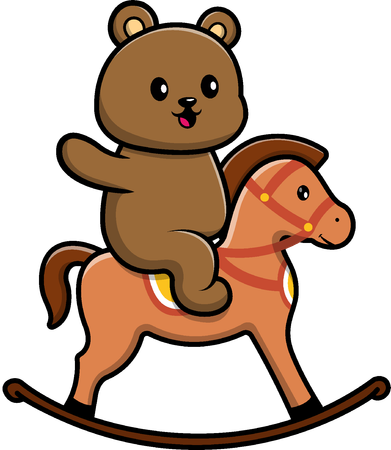 Brown Bear Riding A Horse Toy  Illustration