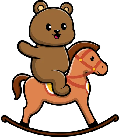 Brown Bear Riding A Horse Toy  Illustration