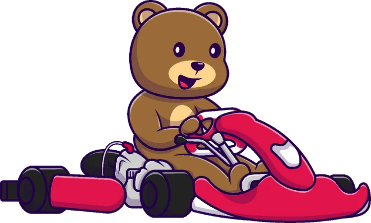 Brown Bear Riding Karting  Illustration