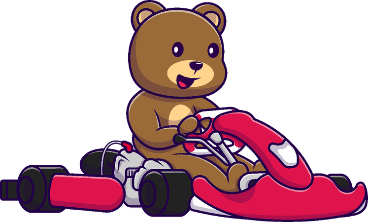 Brown Bear Riding Karting  Illustration