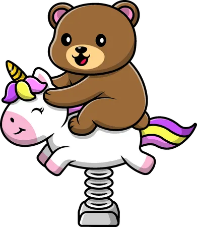 Brown Bear Riding Unicorn Toy  Illustration