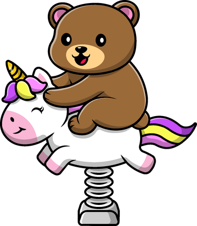 Brown Bear Riding Unicorn Toy  Illustration