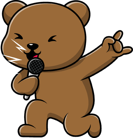 Brown Bear Singing With Microphone  Illustration