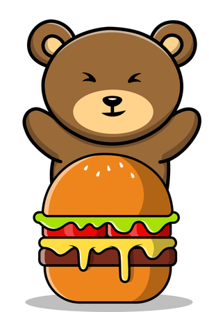Brown Bear With Burger  Illustration