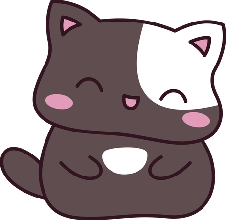 幸せそうな表情をした茶色のかわいい猫の子猫の動物マスコットキャラクター  イラスト