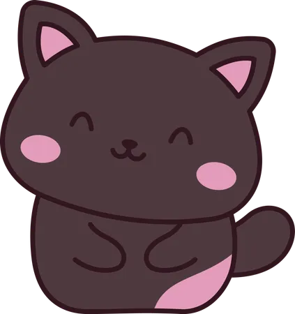 幸せそうな表情をした茶色のかわいい猫の子猫の動物マスコットキャラクター  イラスト