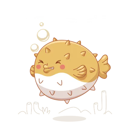 Brown Puffer Fish  Illustration