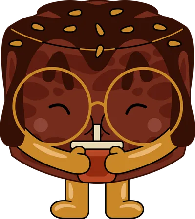 Personagem mascote brownie bebendo suco  Ilustração