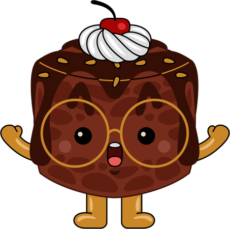 Personagem mascote brownie com cereja no topo  Ilustração