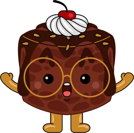 Personagem mascote brownie com cereja no topo  Ilustração