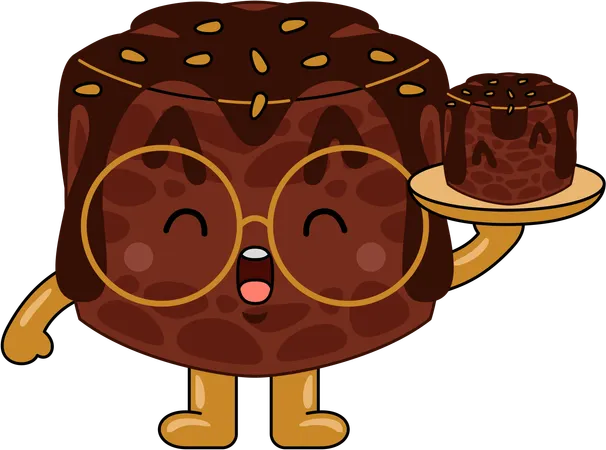 Personagem mascote brownie segurando brownie  Ilustração